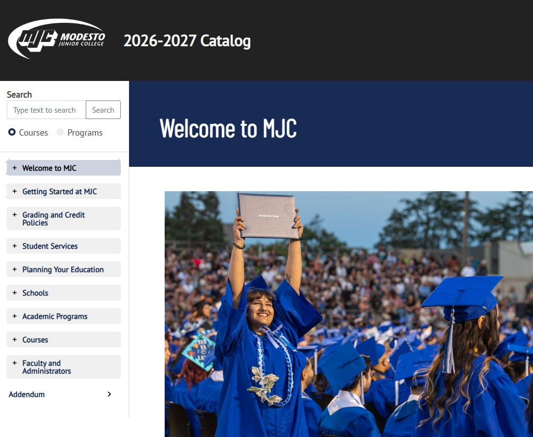 Homepage of 2026-2027 MJC Catalog